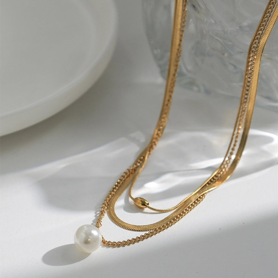 Round Three Layer Necklace  [304 Stainless Steel,14K Gold Plated]