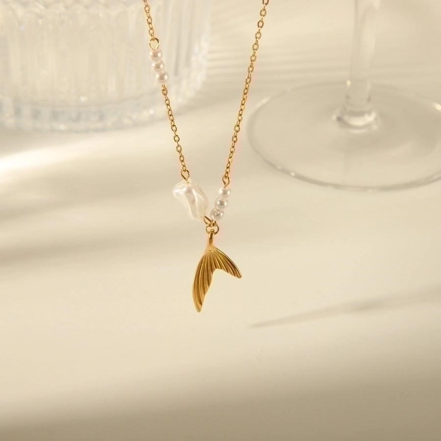 Beach Dolphin Shell Fish Tail Acrylic Necklace [304 Stainless Steel,18K Gold Plated]