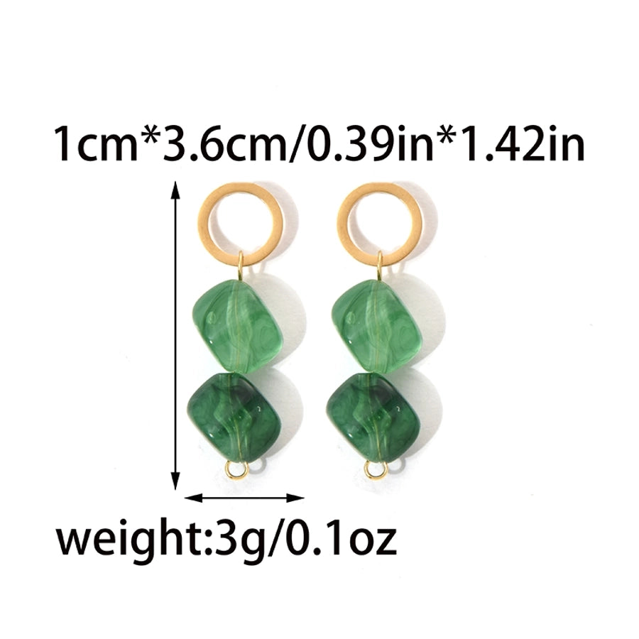 Green Leaves Rhombus Beaded Drop Earrings [304 Stainless Steel,14K Gold Plated]