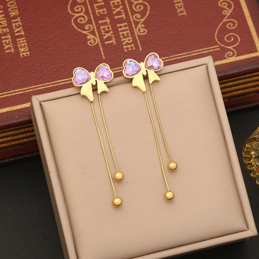 Bow Knot Glass Bracelet/Earrings/Necklace [304 Stainless Steel, 18K Gold Plated]