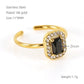 Shiny  Square Water Droplets Heart Shape Zircon Open Ring [Stainless Steel 18K Gold Plated]