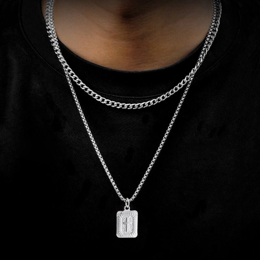 Cross Rectangle Necklace [201 Stainless Steel 304 Stainless Steel]