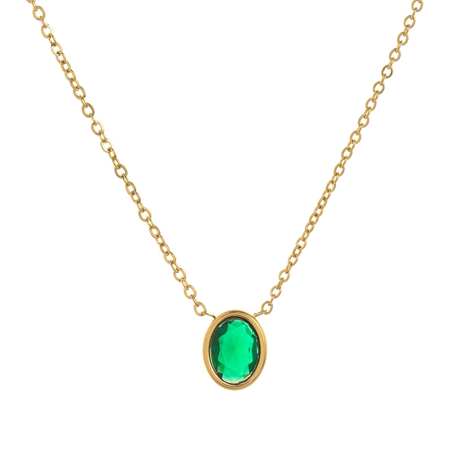 Oval Zircon Pendant Necklace [201,304 Stainless Steel ,18K Gold Plated]