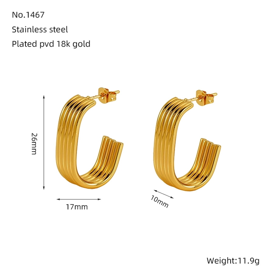 Gestreifte Hoop -Ohrringe [304 Edelstahl, 18K Gold plattiert]