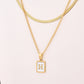 Letter RectanglePendant Necklace[304 Stainless Steel, 18K Gold Plated]