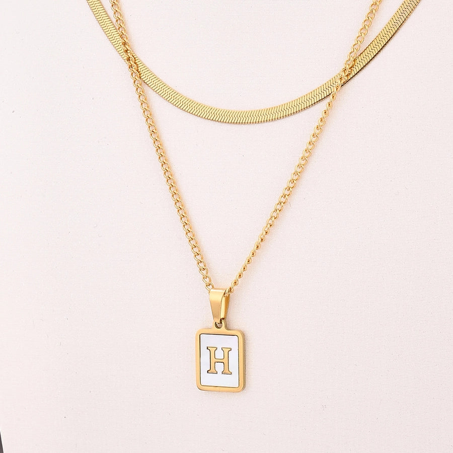 Letter RectanglePendant Necklace[304 Stainless Steel, 18K Gold Plated]