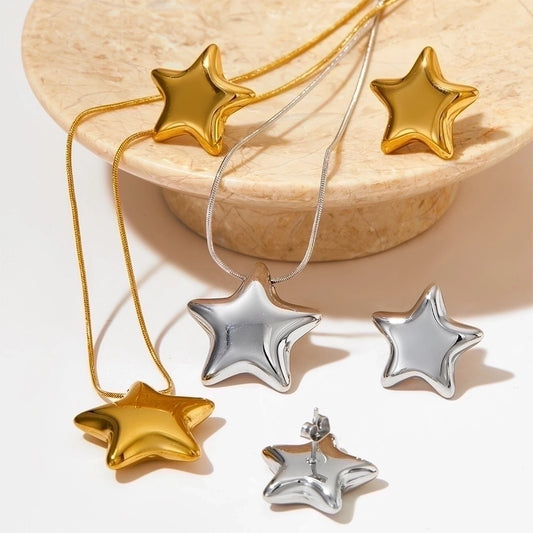 Pendientes de estrellas/collar [304 acero inoxidable, 16k dorado chapado]