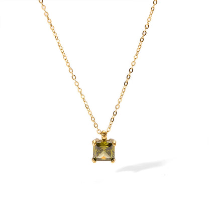 Preppy Style Square Zirkon ketting [304 roestvrij staal, 18K vergulde goud]