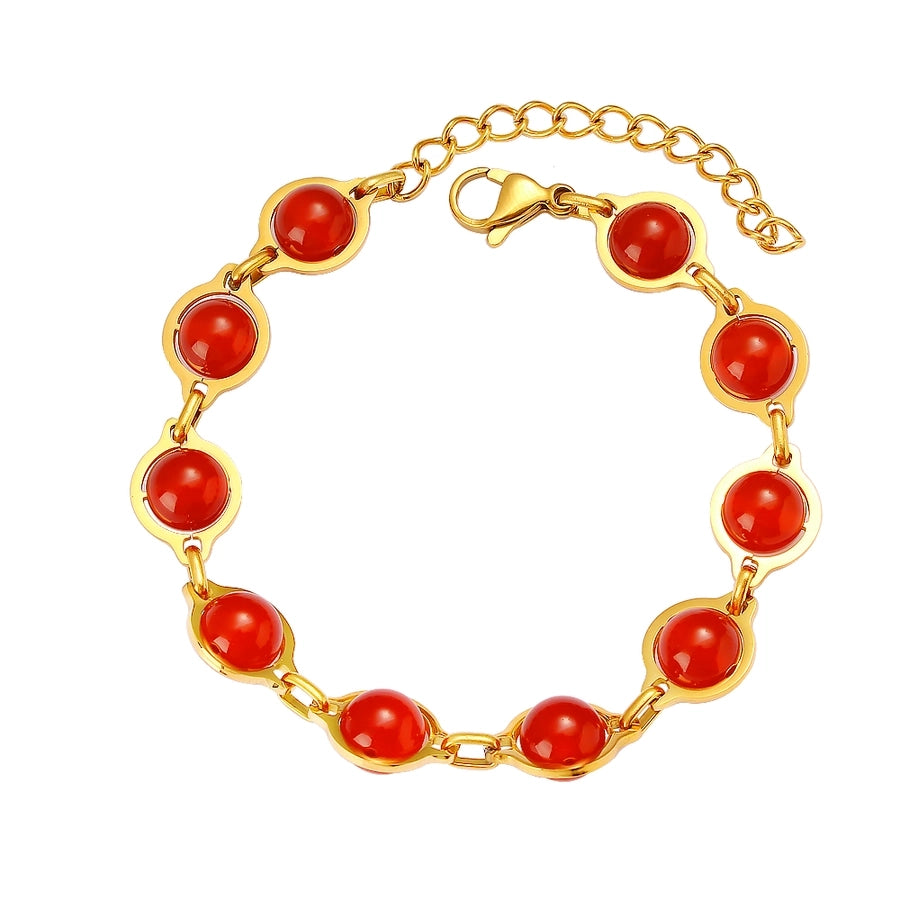 Round Agate, Tigereye Bracelet [304 Stainless Steel,18K Gold Plated]