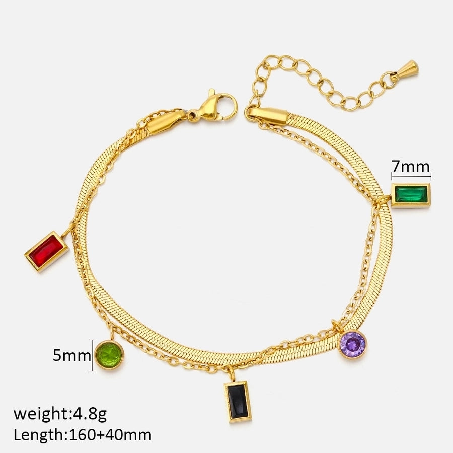 Pulsera de circón de rectángulo redondo brillante [304 acero inoxidable, 18k dorado chapado]