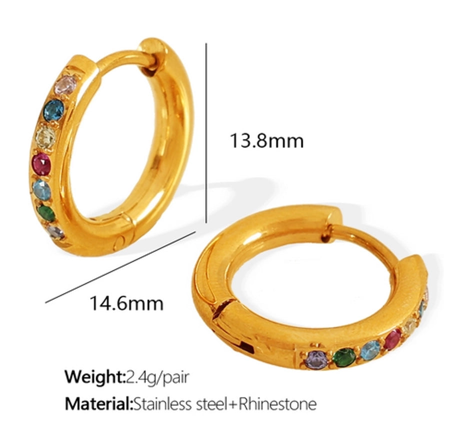 Colored Rhinestones Hoop Earrings [304 Stainless Steel,18K Gold Plated]