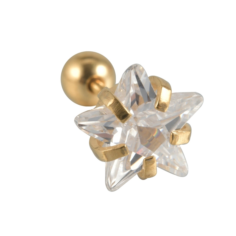 1 Piece Ear Cartilage Stud Star Zircon Earrings [304 Stainless Steel, 18K Gold Plated]