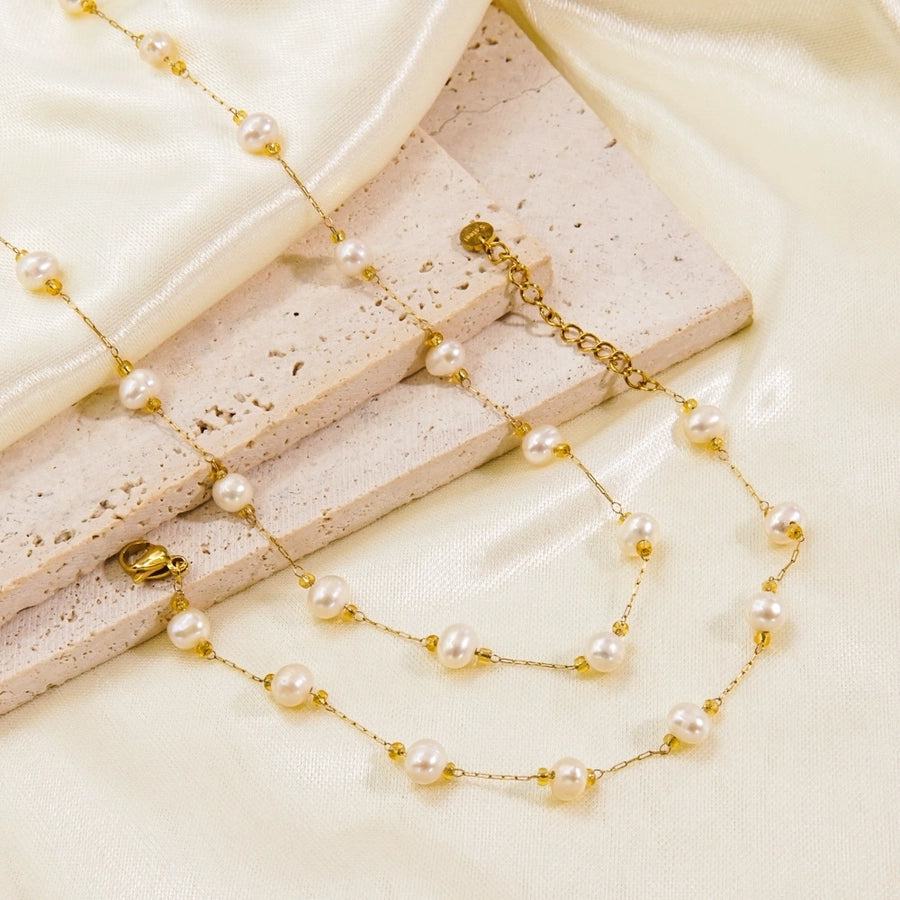 Freshwater Pearl Bracelet/Anklet/Necklace [304 Stainless Steel,14K Gold Plated]