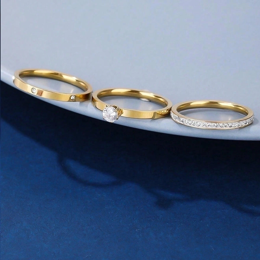 Trio Zircon Band Rings [304 Stainless Steel]