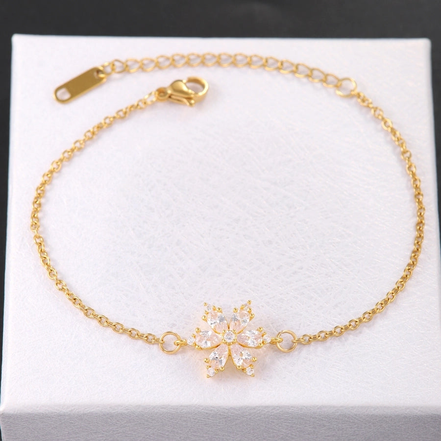 Shiny Flower Zircon Bracelet [304 Stainless Steel,18K Gold Plated,Copper]