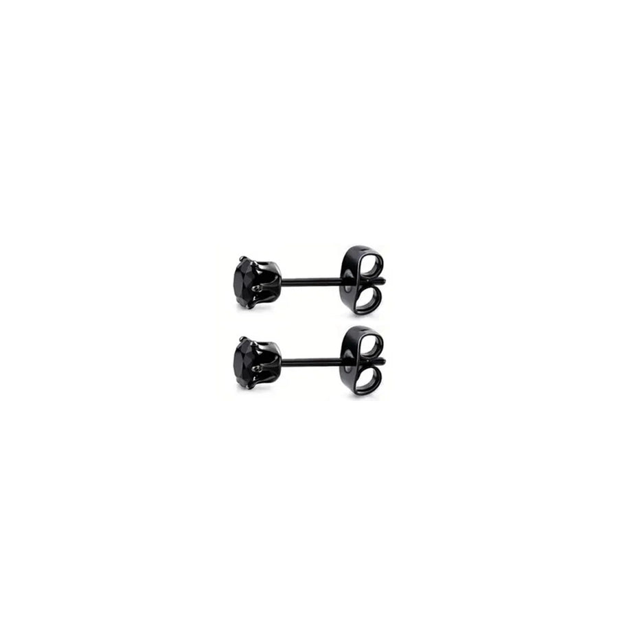 Black Shiny Round Ear Studs Earrings [304 Stainless Steel]