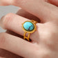 Round Square Turquoise Open Ring [201 Rustfrit stål, 18K guldbelagt]