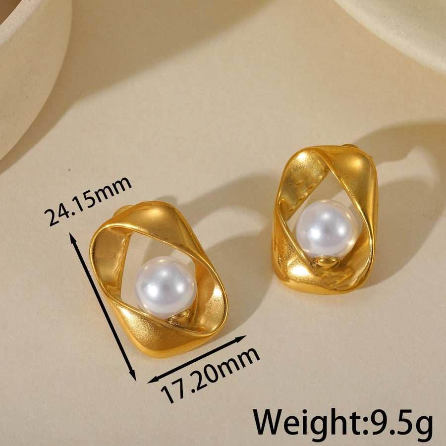 Artistic Irregular Pearl Earrings  [304 Stainless Steel,18K Gold Plated]