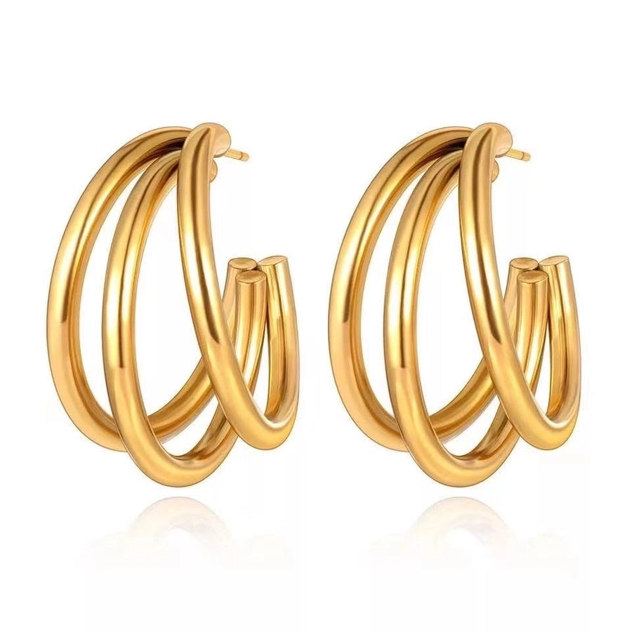 Triple Hoop Earrings Earrings [201 Stainless Steel,18K Gold Plated]