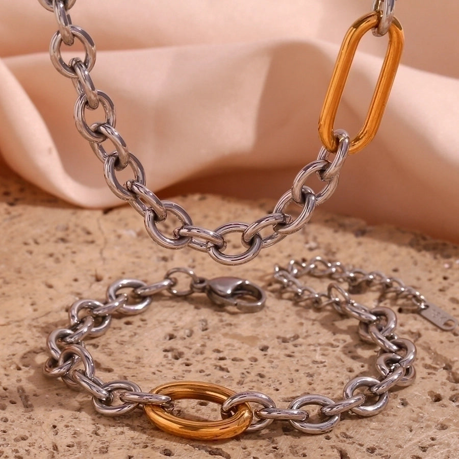 Silver Cable Chain Bracelet/Necklace [304 Stainless Steel,18K Gold Plated]