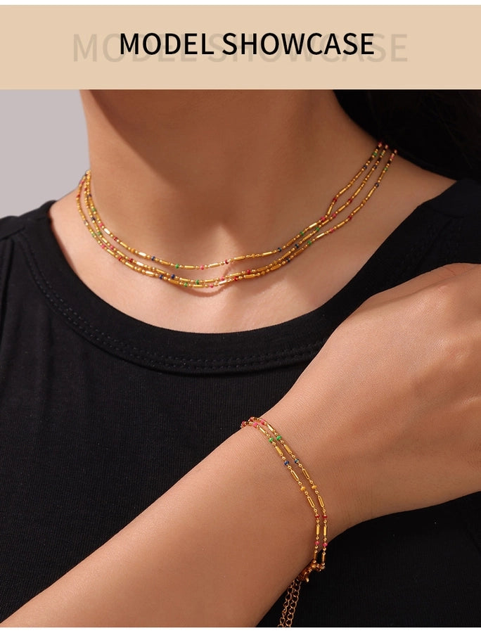 Colorful Seed Bead Bracelet/Anklet/Necklace [304 Stainless Steel,18K Gold Plated]