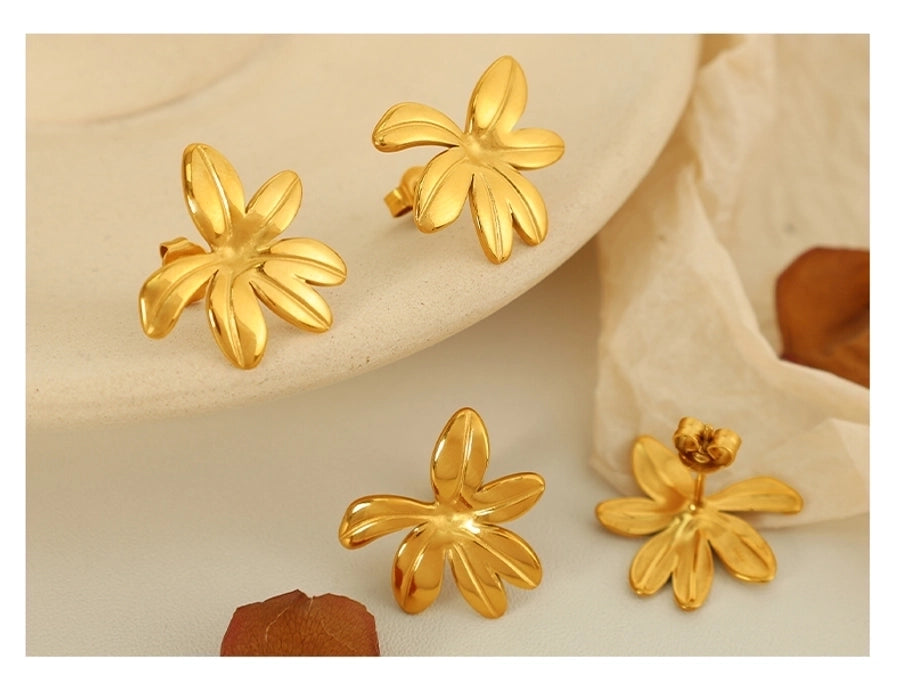 Flower Earrings [304 Stainless Steel,18K Gold Plated]