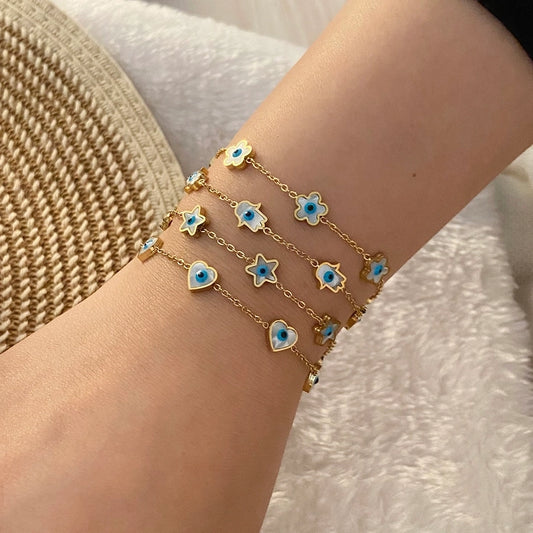 Pulseiras de olho de estrela/flor [304 aço inoxidável, ouro 18k banhado]