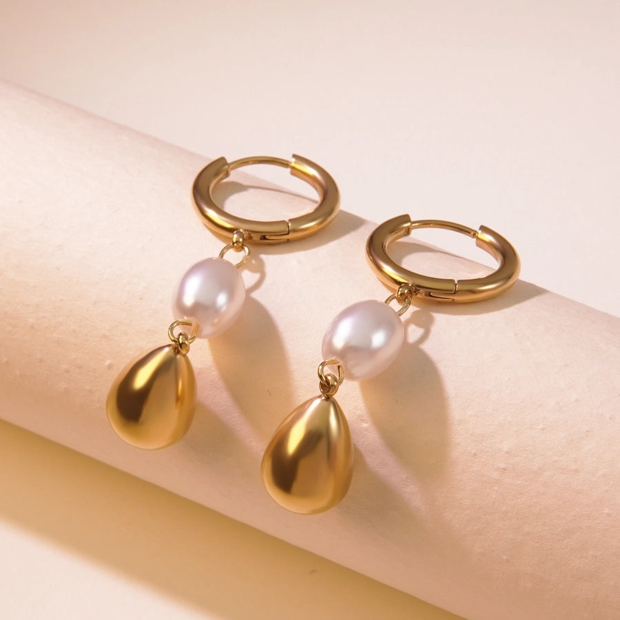 Pearl Teardrop Drop Earrings [304 Stainless Steel,18K Gold Plated]