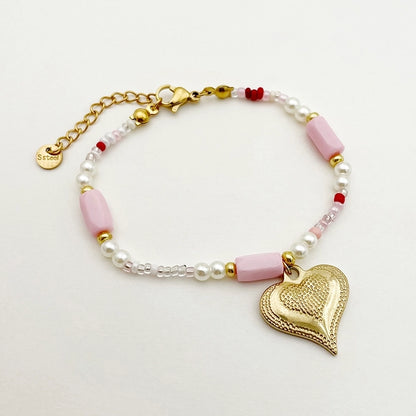 Beaded Enamel Heart Beads Bracelet/Necklace [304 Stainless Steel]