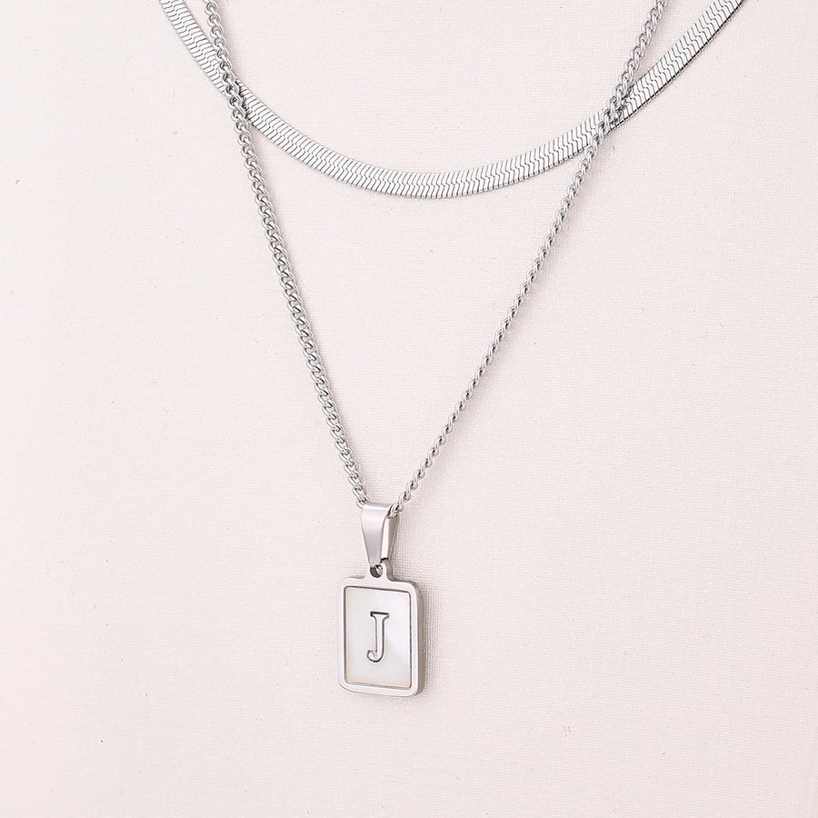 Silver Casual Simple Style Letter Rectangle Necklace [304 Stainless Steel]