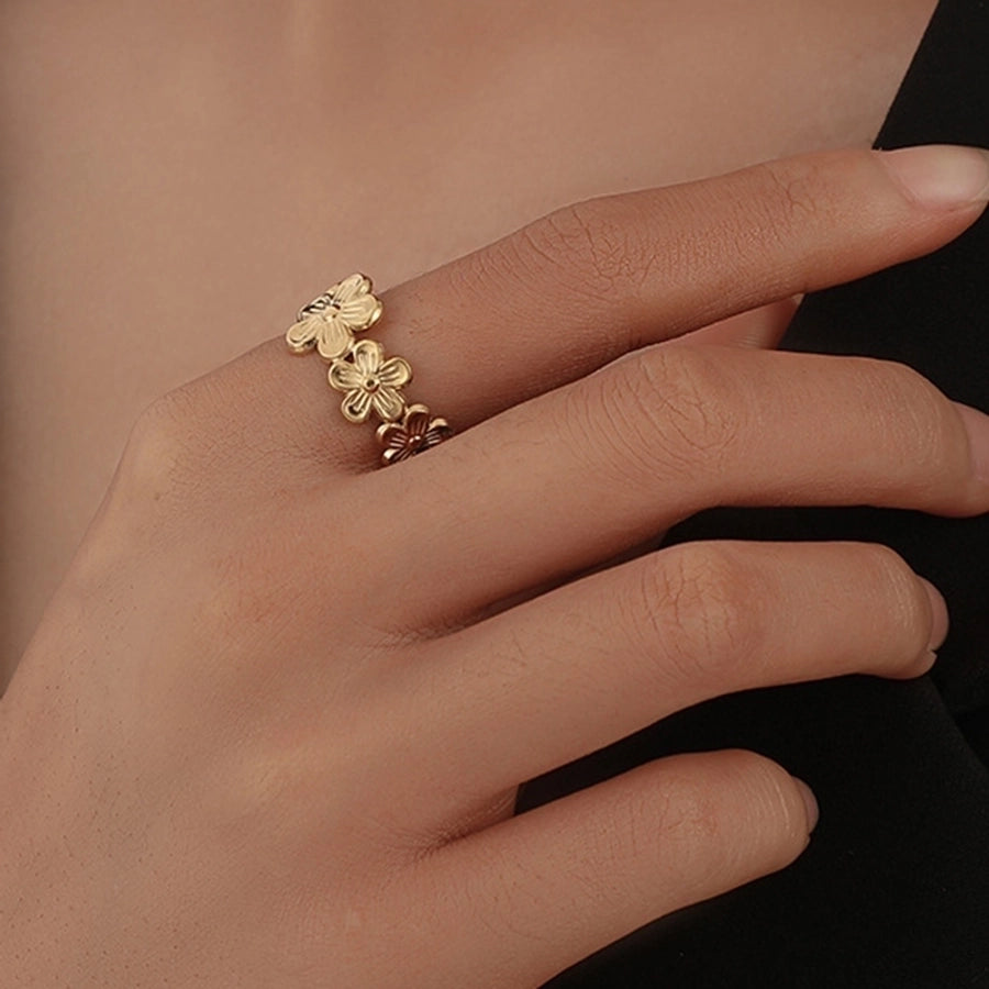 Flower Open Ring [304 Stainless Steel, 18K Gold Plated]