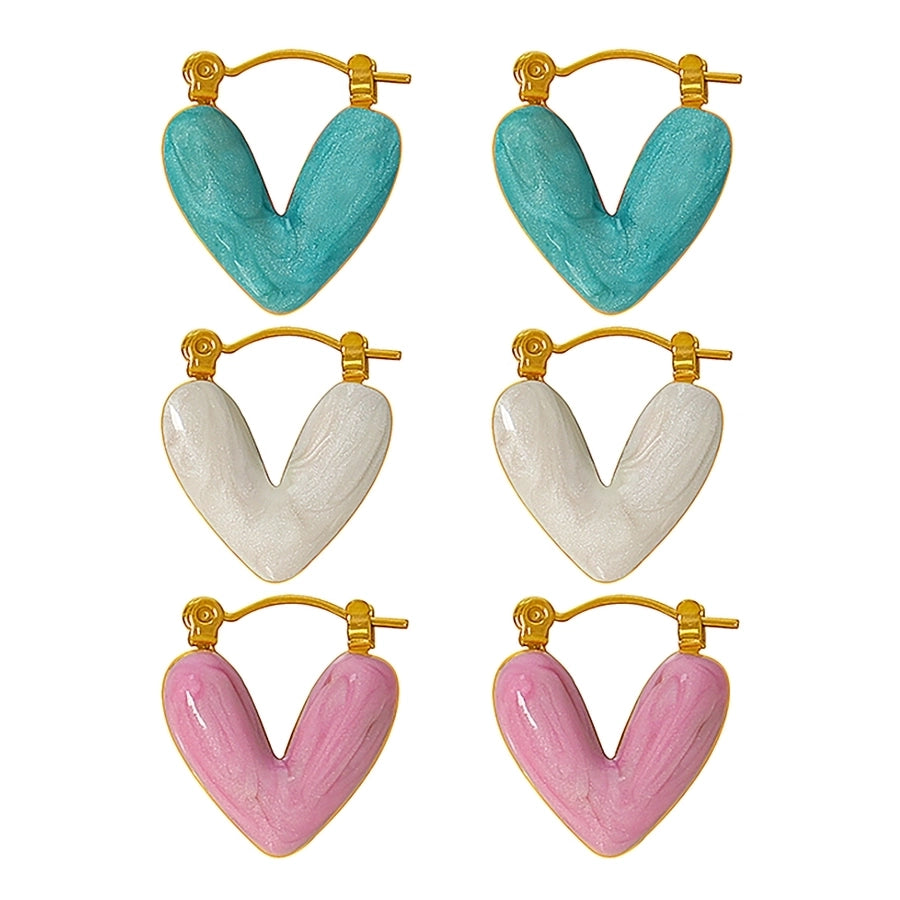 Heart Shape Polishing Enamel Earrings [304 Stainless Steel,18K Gold Plated]