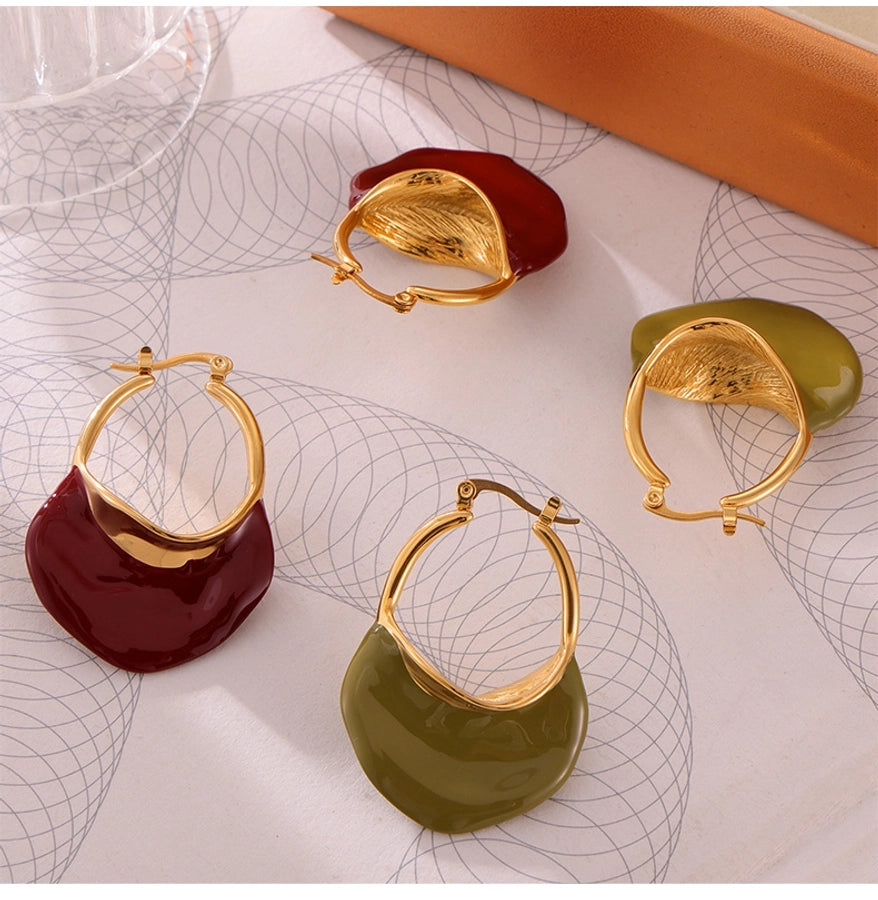 Retro French Style Bag Enamel Drop Earrings [304 Stainless Steel, 18K Gold Plated]