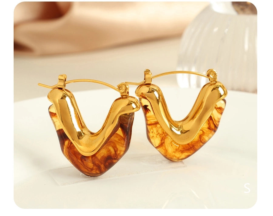 Rectangle Epoxy Resin Earrings [304 Stainless Steel,18K Gold Plated]