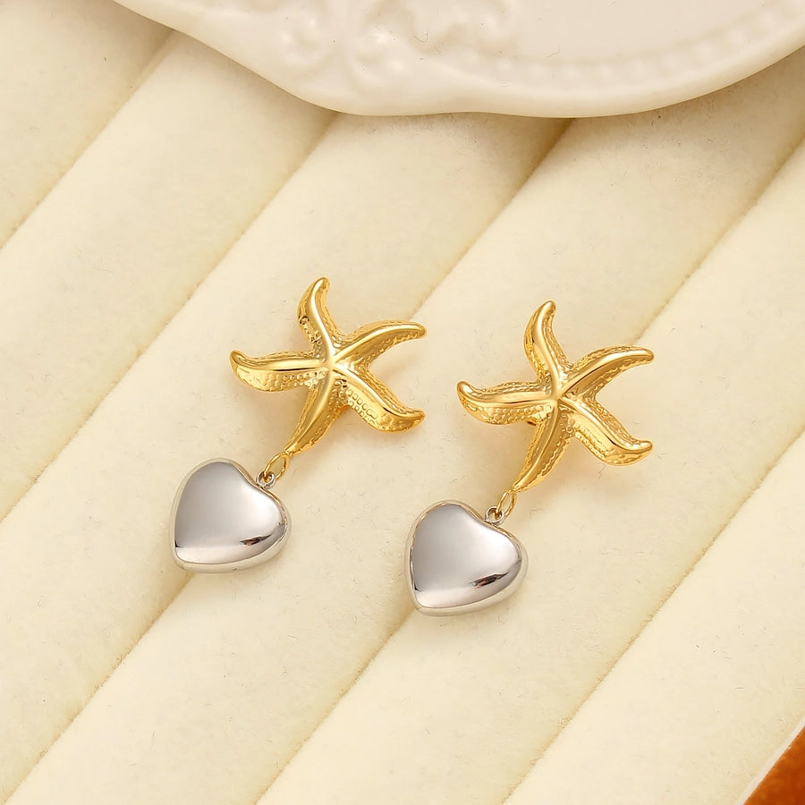 Starfish Heart Shape Drop Earrings [304,316 Stainless Steel,18K Gold Plated]