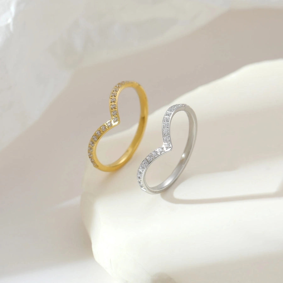 Zircon Wavy Band Ring [304 Stainless Steel]