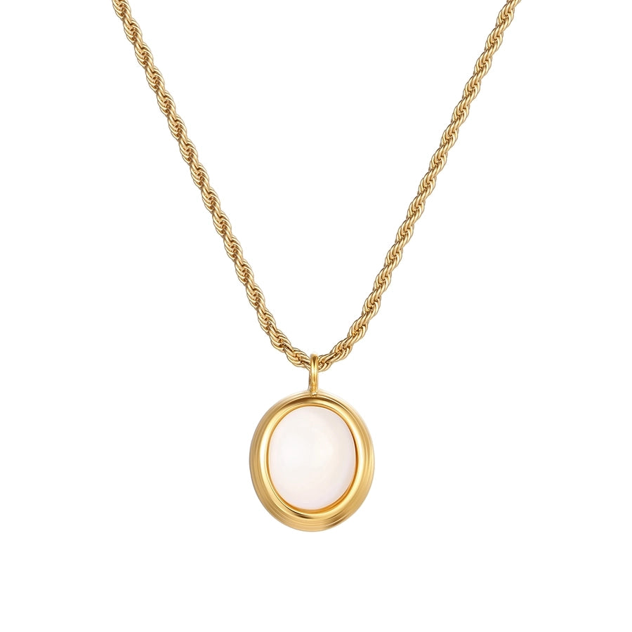 French Style Plating Oval Natural Stone Pendant Necklace [304 Stainless Steel,18K Gold Plated]