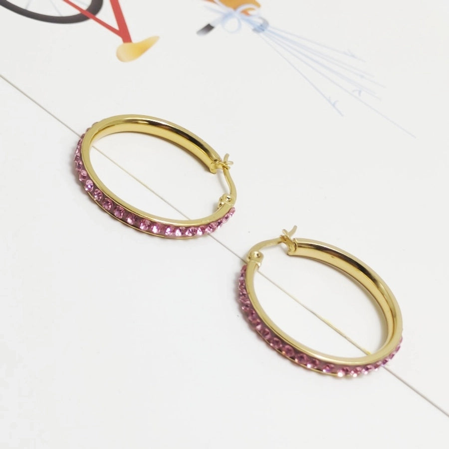 Circle Colour Rhinestones Hoop Earrings [304 Stainless Steel,18K Gold Plated]