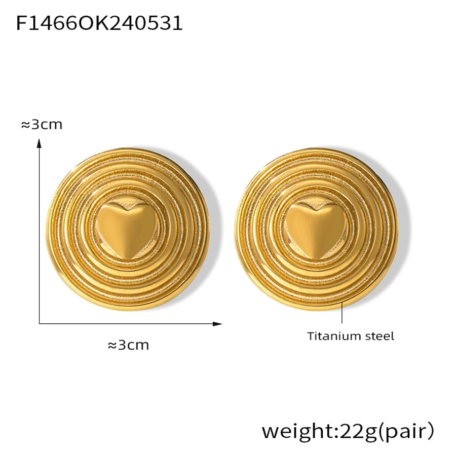 Cirkel rond hartvorm oorbellen [304 roestvrij staal, 18K goud vergulde]