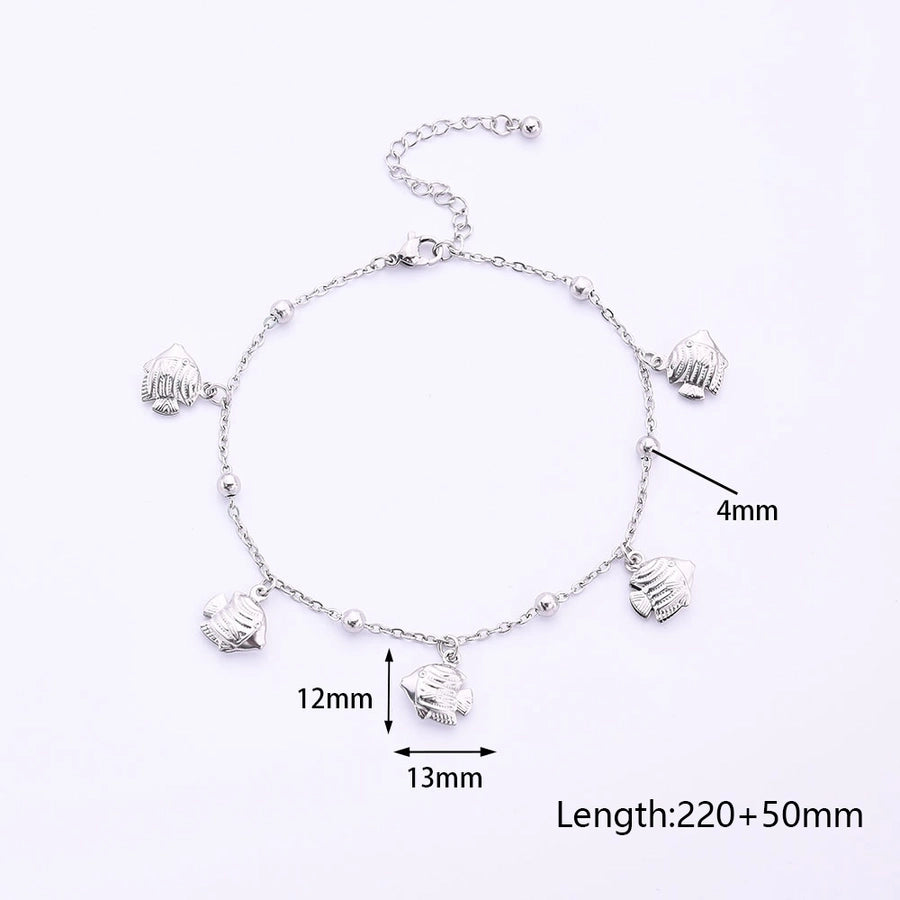 Silver Hawaiian Vacation Beach Dolphin Shell Fish 3Anklet [304 Stainless Steel]