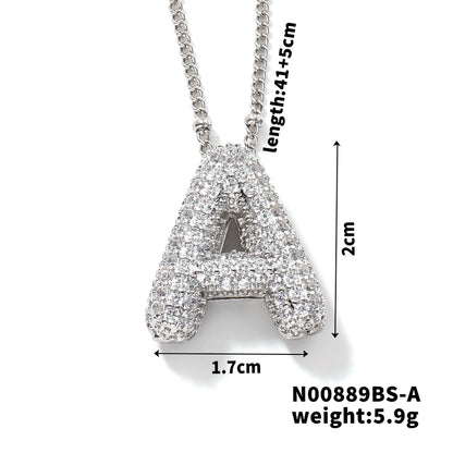 Three-dimensional Letter Zircon Pendant Necklace [304 Stainless Steel,Copper]