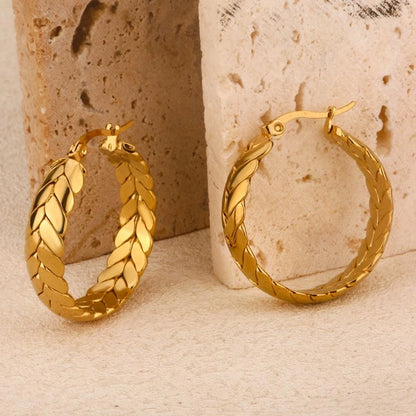 Hawaiian Leaves Hoop Earrings [304 Stainless Steel,18K Gold Plated]