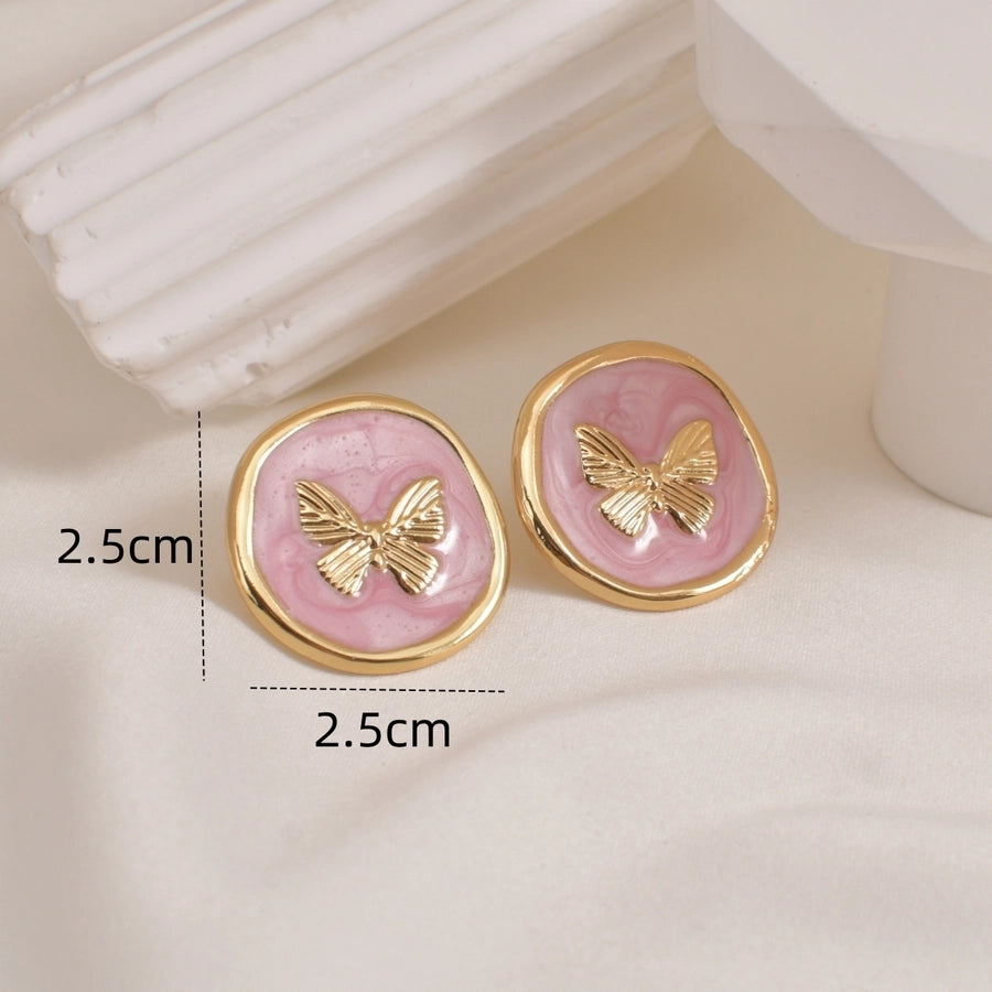 Cute Simple Style Round 304 Stainless Steel 18K Gold Plated Ear Studs