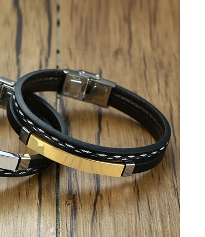 Bracelet en cuir PU [304 en acier inoxydable]