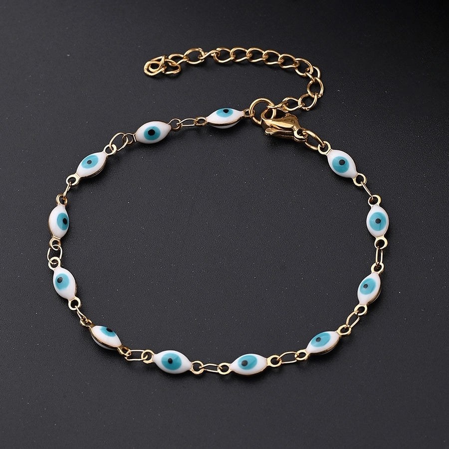 Devil's Eye Oval Bracelets [304 Stainless Steel, 18K Gold Plated]