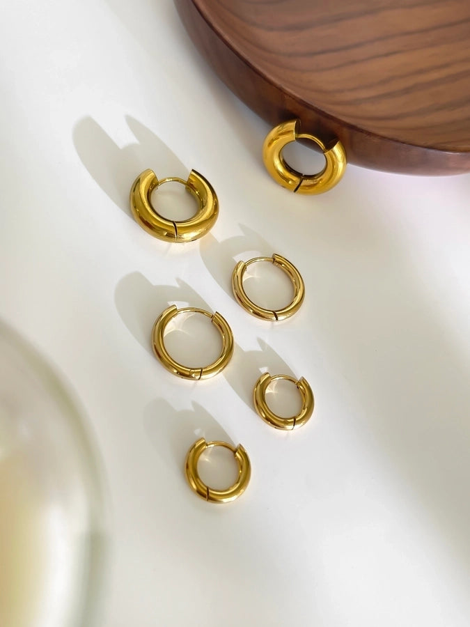 Three Pairs Gold Hoop Earrings [316L Stainless Steel, 18K Gold Plated]