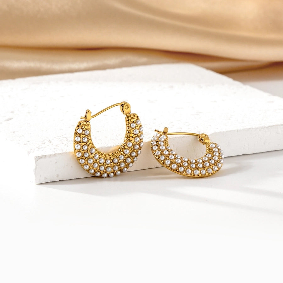 Pearly Hoop Earrings [316 Stainless Steel,18K Gold Plated]