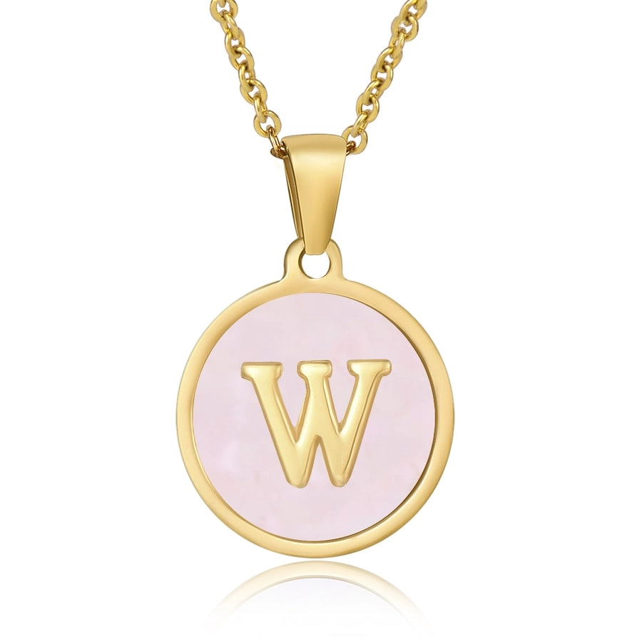 Round Letter Necklace [304 Stainless Steel,18K Gold Plated]