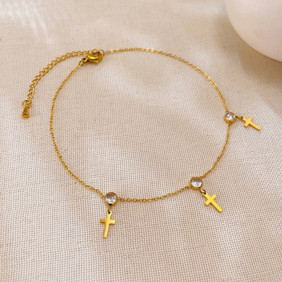 Cross Zircon Anklet [304 Stainless Steel]