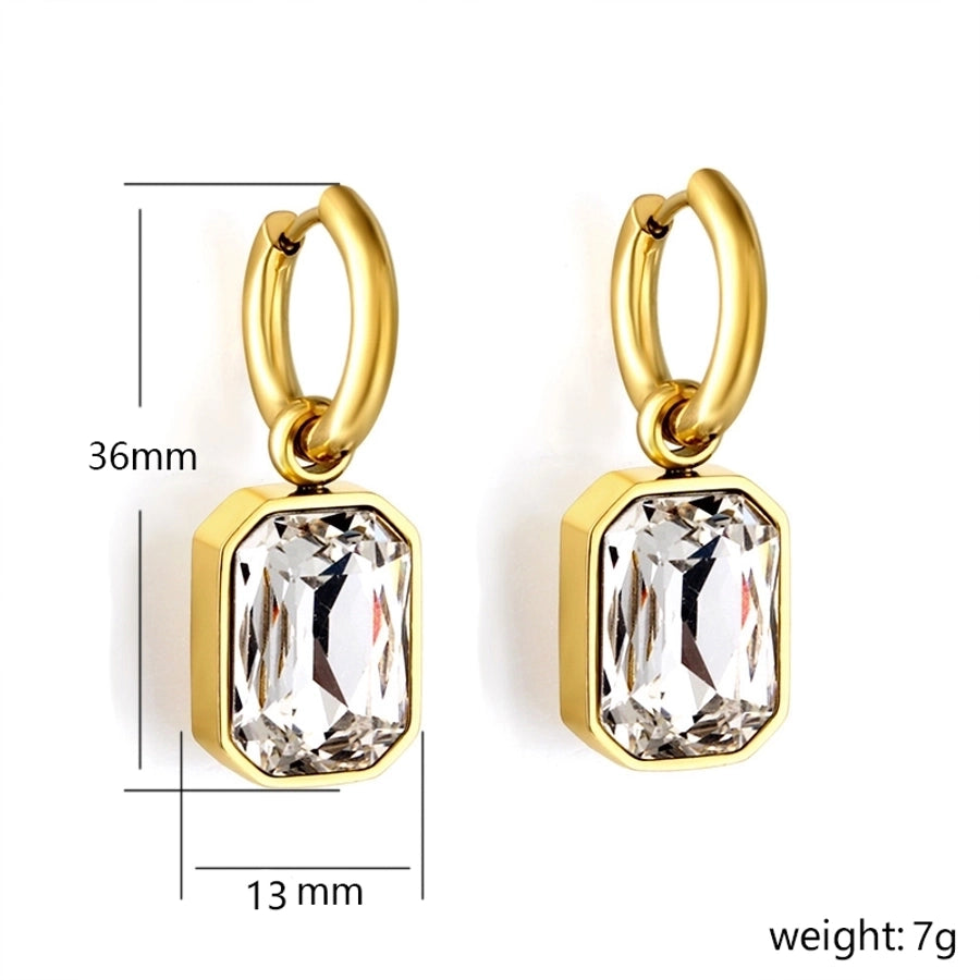 Shiny Rectangle Rhinestones Earrings [304 Stainless Steel]